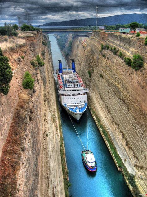 A Cruise Ship squeezing through the Corinth Canal in Greece.