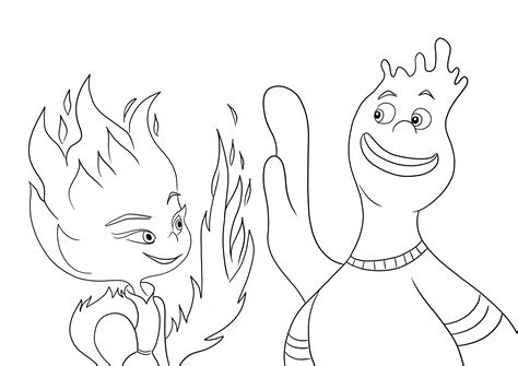 Elemental Fire And Water Meeting Free For Coloring Sheet To Print Easily