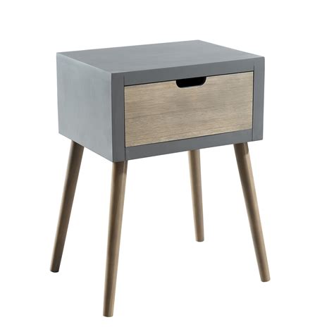 Table De Chevet Bois Gris Effet B Ton Tiroir Lorens Tables De