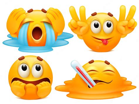 Premium Vector | Set of four emoji cartoon characters in various emotions.