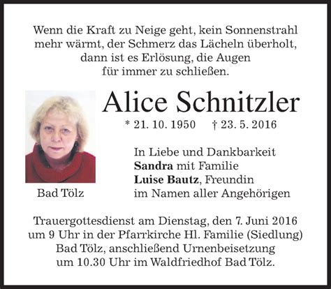 Traueranzeigen Von Alice Schnitzler Trauer Merkur De