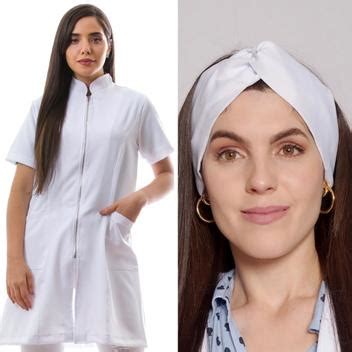 Jaleco Feminino Manga Curta Ziper Turbante Malta Branco Gardenia