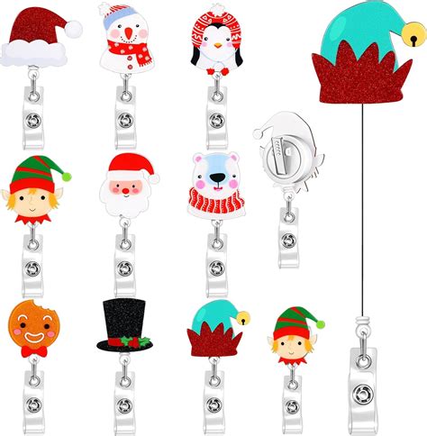 Yexiya 9 Pieces Christmas Badge Reel Holder Retractable