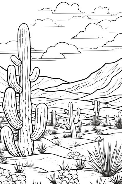 Un Dibujo En Blanco Y Negro De Una Escena Del Desierto Con Rboles De