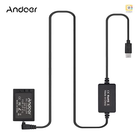 Andoer PD USB Type C Cable To DR E12 Dummy Battery DC Coupler LP E12