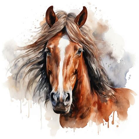 Pintura De Um Cavalo Uma Crina Longa E Um Rosto Branco Generativo