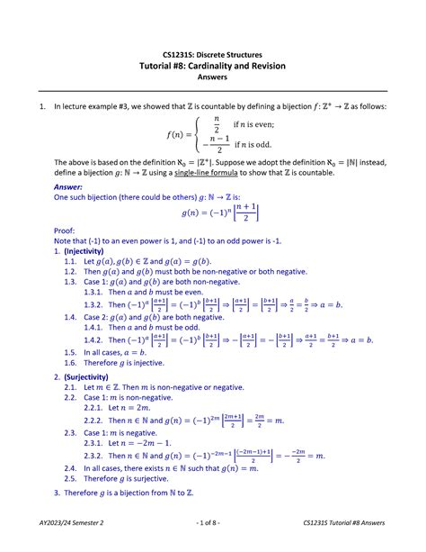 Tut08ans Post Practice Qns With Answers CS1231S Discrete