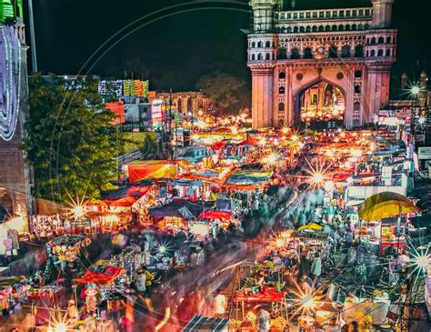 Image Of Street Bazaar Near Charminar During Sacred Ramzan Season