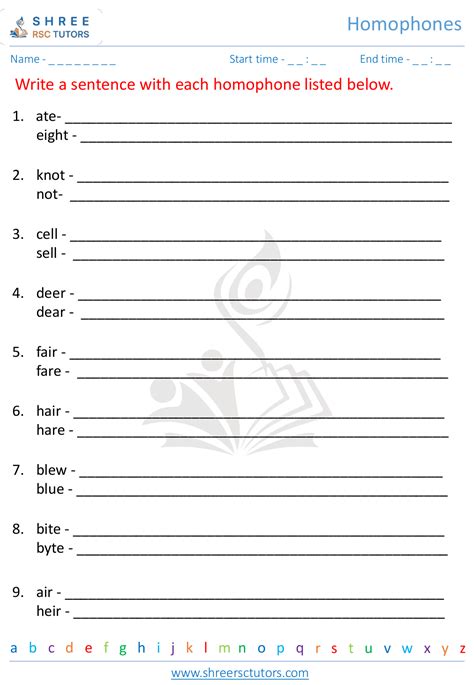 Homophones Worksheets For Grade 5 English Shree Rsc Tutors