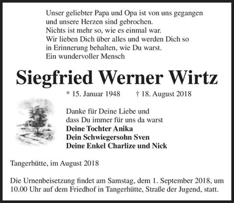 Traueranzeigen Von Siegfried Werner Wirtz Abschied Nehmen De