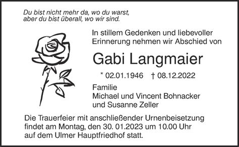 Traueranzeigen von Gabi Langmaier Südwest Presse Trauer