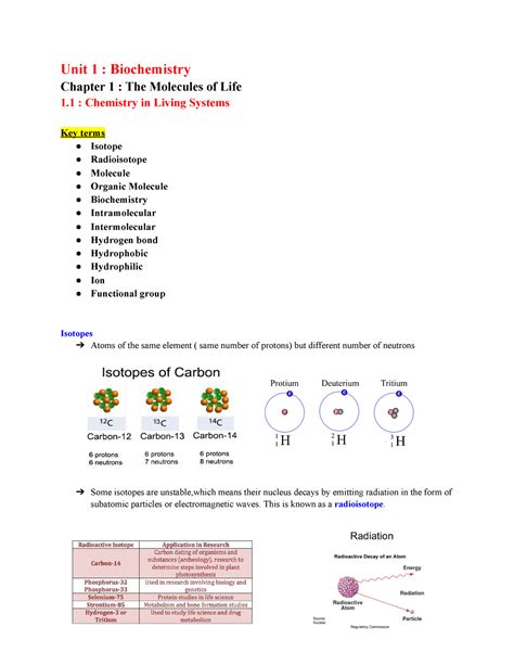 Grade 12 Biology Unit 1 Unit 1 Biochemistry Chapter 1 The