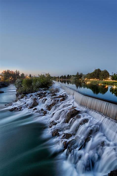 The Falls in Idaho Falls Idaho, at Dusk. Stock Image - Image of rocks ...