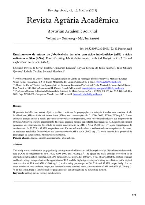 Pdf Enraizamento De Estacas De Jabuticabeira Tratadas Cido