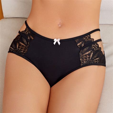 Crotchless Shorts Solid Lingerie Sexy Lace Hollow Out Underwear Women Fashion Sexy Panties
