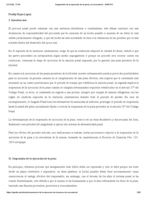 Suspensión De La Ejecución De La Pena Y La Revocatoria Agnitio Pdf