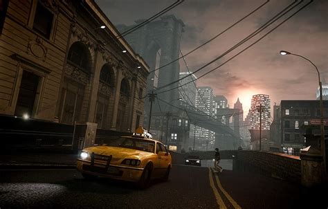 Sunset Bridge Rain The Evening Taxi New York Grand Grand Theft