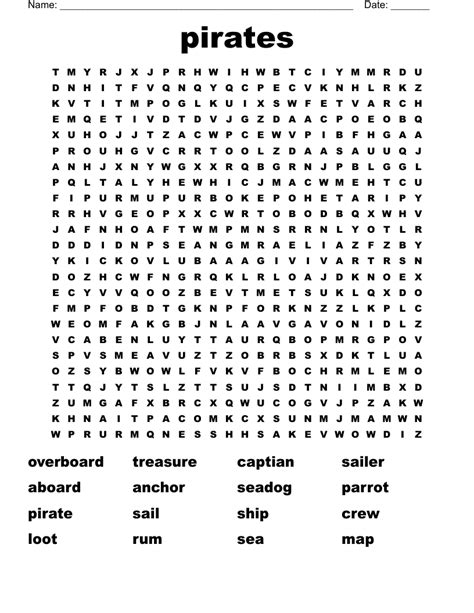 Pirate Word Search Printable