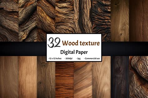 Wood Texture Bundle Digital Paper Printable Scrapbook Background 12 Inches Texture Wood Bark ...