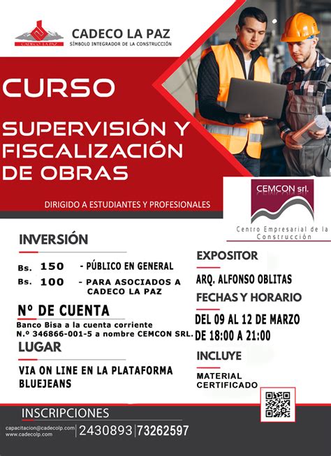 CURSO SUPERVISIÓN Y FISCALIZACIÓN DE OBRAS CADECO LA PAZ