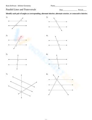 Parallel lines cut by a transversal worksheets