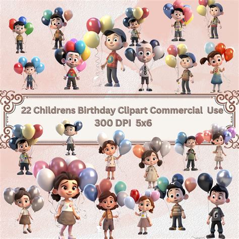 Childrens Birthday Clipart Cartoon Character Birthday - Etsy