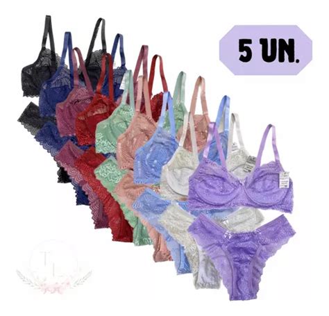 5 Conjuntos Lingerie Plus Size Sexy Renda Sem Bojo Ataado Parcelamento Sem Juros