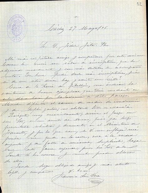 Carta De Francisco De As S Vera A Fidel Fita Comunicando La Existencia