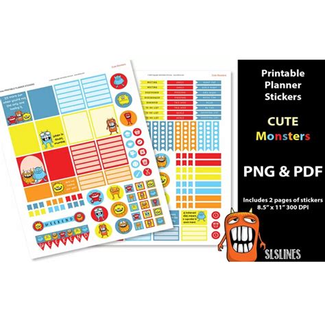 Printable Planner Stickers Cute Monsters Masterbundles