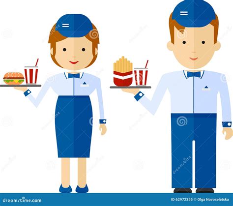 A Fast Food Employee Delivering A Drink And Food Cartoon Flat V Stock Vector Illustration Of