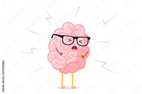 Cute cartoon angry human brain in stress. Central nervous system organ ...