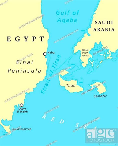 Strait Of Tiran Political Map Narrow Sea Passage Between Sinai And