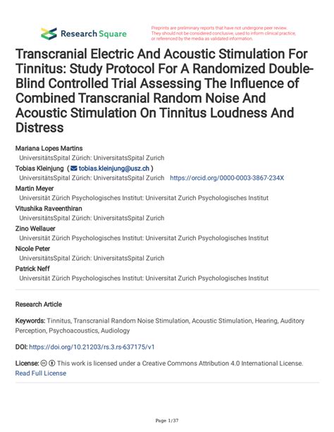 Pdf Transcranial Electric And Acoustic Stimulation For Tinnitus