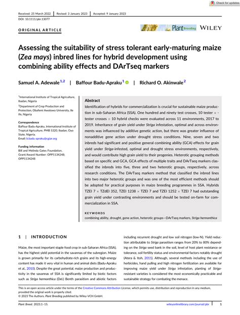 PDF Assessing The Suitability Of Stress Tolerant Earlymaturing Maize