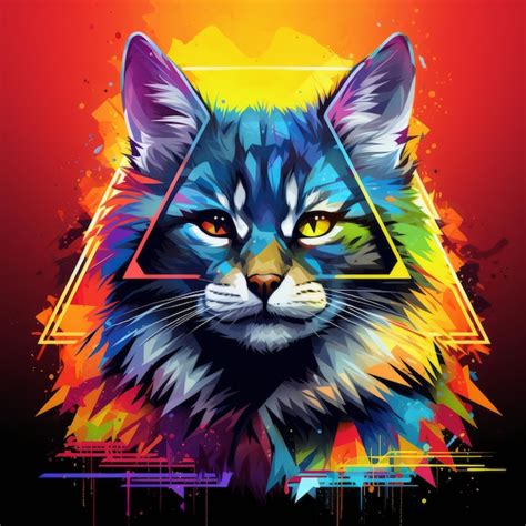 Una Pintura Abstracta De Un Gato Colorido Con Un Tri Ngulo En El Fondo