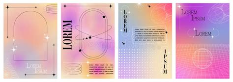 Modern Blurred Gradient Posters In Trendy 90s 00s Psychedelic Style With Geometric Shapes Y2k