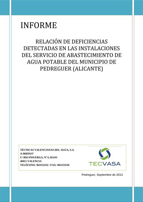 PDF Informe Deficiencias Pedreguer TECVASApedreguer Cup Cat Sites