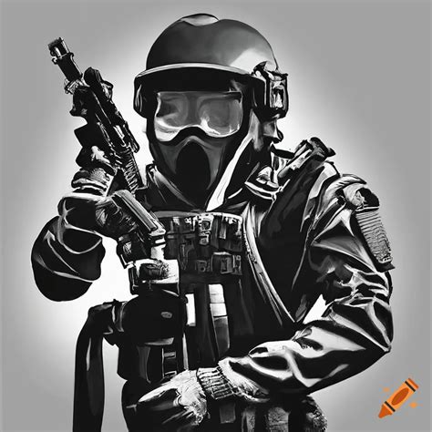 Black And White Stencil Of A Swat Soldier With Hazmat Suit On Craiyon