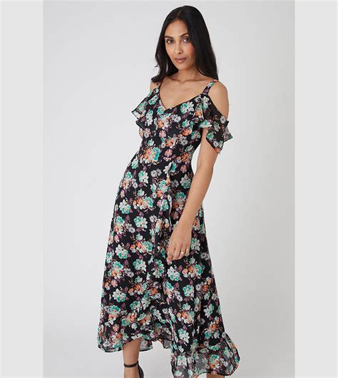 Buy Wallis Floral Print Cold Shoulder Midi Dress In Black 6thstreet