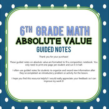 Absolute Value Guided Notes INB 6th Grade Go Math TPT