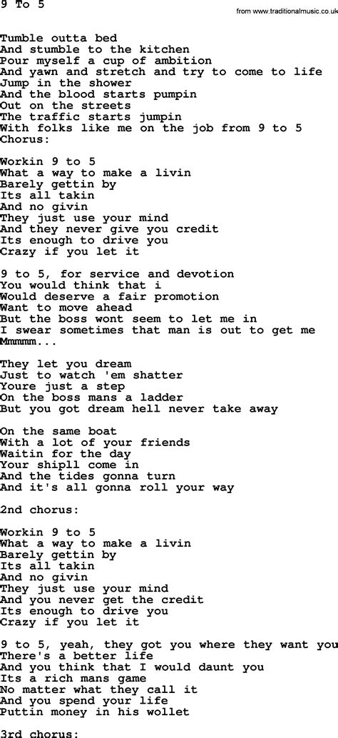 Dolly Parton Song 9 To 5 Lyrics