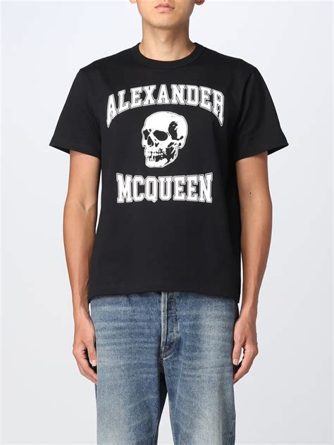 Alexander Mcqueen Cotton T Shirt With Contrasting Print Black