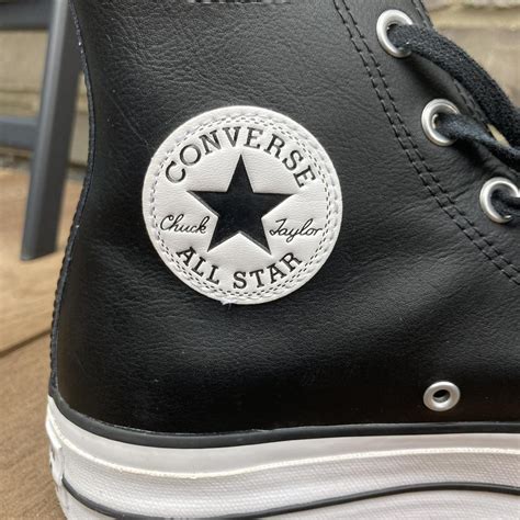 Black leather converse High Tops. UK women’s size 7... - Depop