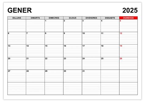 Calendari gener 2025 calendaris su calendaris en català