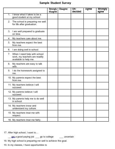 19 School Survey Templates In Pdf Xls Doc