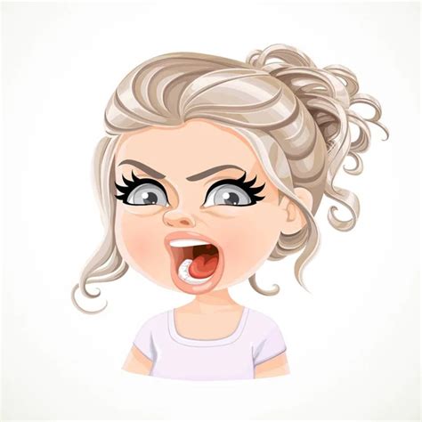 Beautiful Angry Aggressive Smiling Cartoon Brunette Girl Hair Shifted