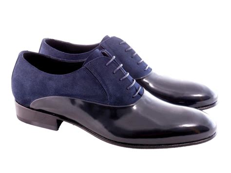 Scarpe Eleganti Uomo Da Cerimonia In Pelle Lucida Blu E Nero