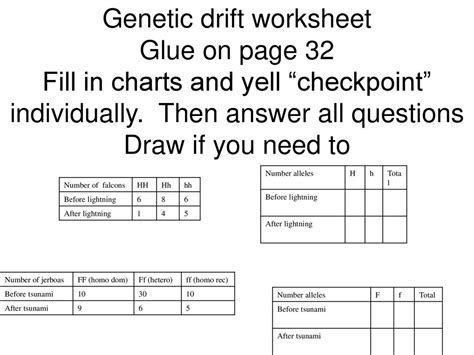 Genetic Drift Worksheet Glue On Page Fill In Charts And Yell