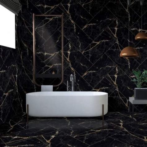 Viens Black Gloss Marble Effect Wall Floor Gres Porcelain Tile X