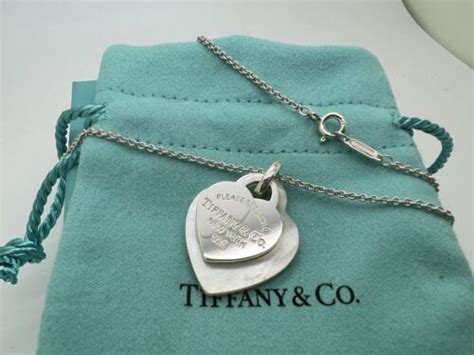 Tiffany Co Sterling Silver Mother Of Pearl Double Heart Pendant